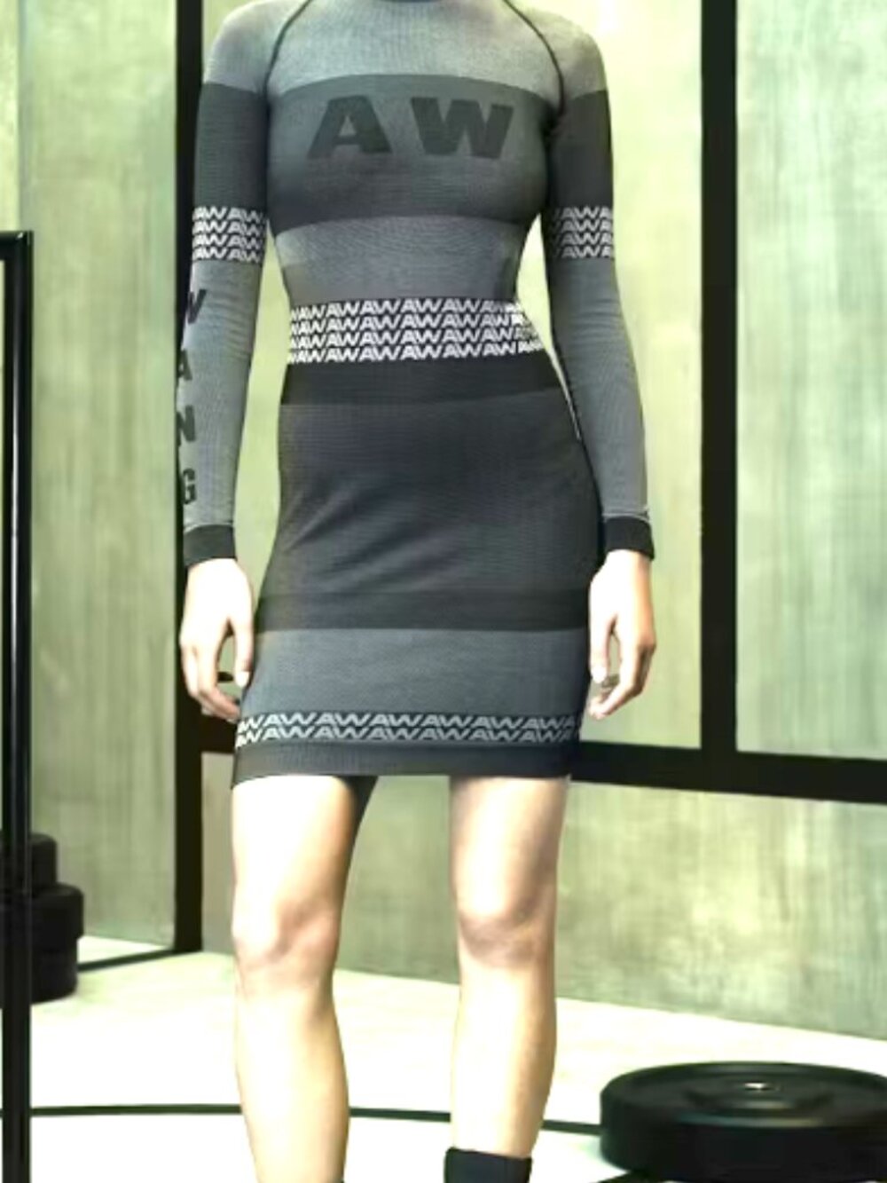 Alexander Wang x H&M Logo Knit Midi Skirt Black Gray Size M